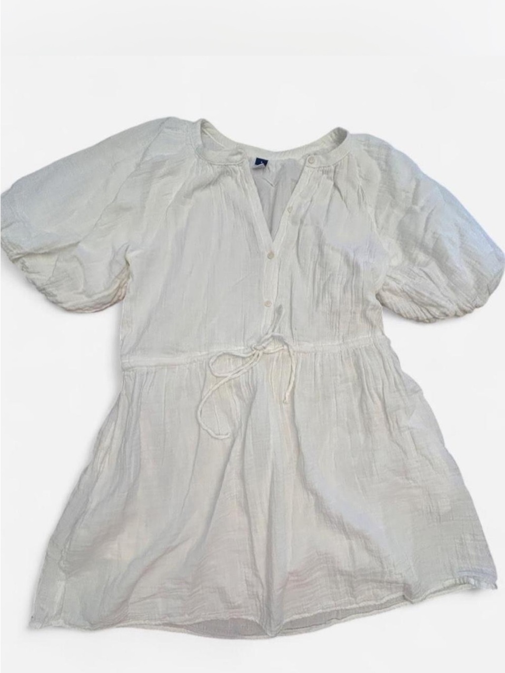 Old Navy White Cotton Button-Front Tie-Waist Mini Dress